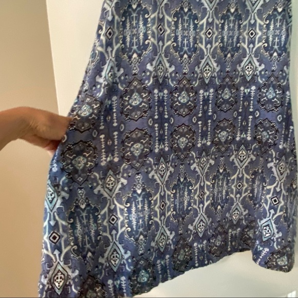 Rachel Zoe Ikat Print Linen A-line Dress w Pockets! Blue Grey Black & White Lg - Picture 5 of 11